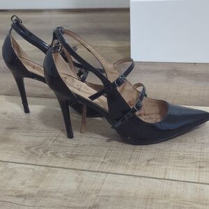 Banana Republic Black Patent Leather Strappy Pointed-Toe Heels